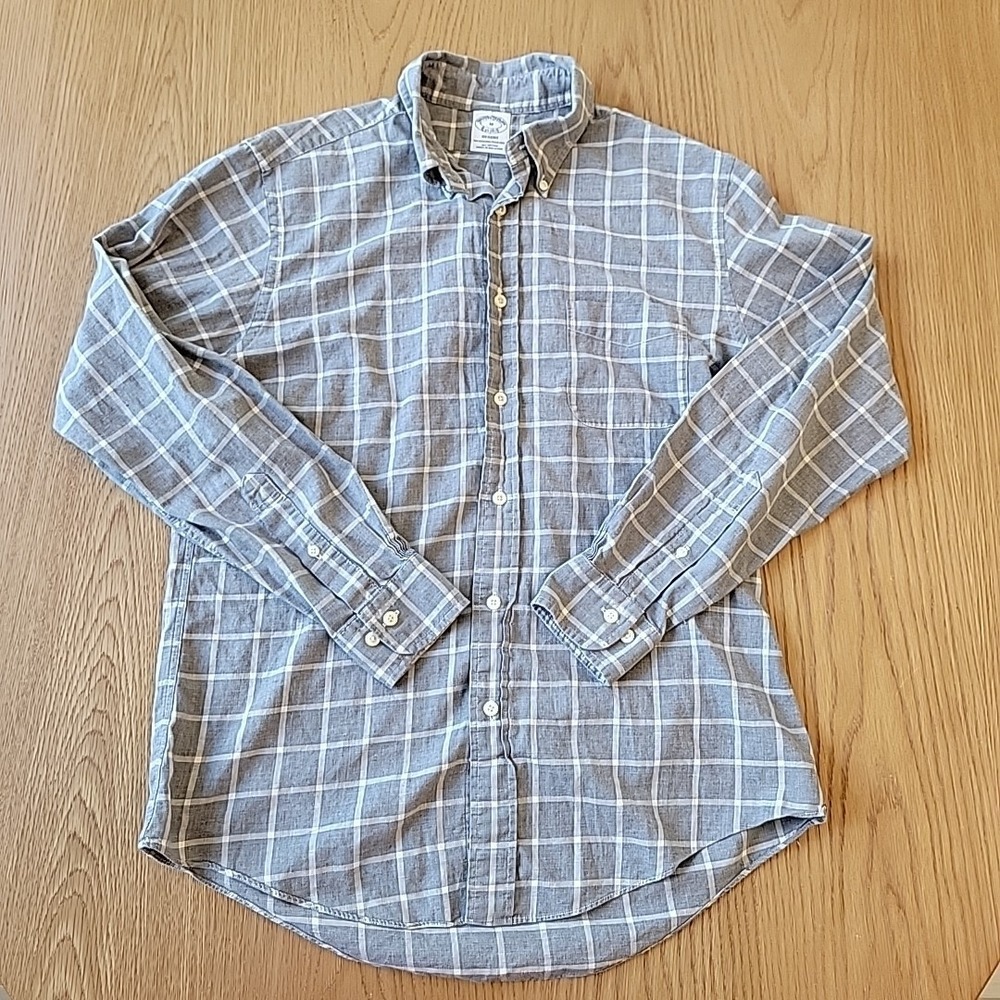 Brooks Brothers Shirt Mens Medium Regent Gray Windowpane Button Down Long Sleeve - Picture 2 of 9